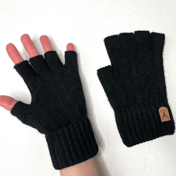Cable Knit Fingerless Gloves Black Texting Driving Warm Soft Winter Mens Womens - Picture 6 of 8